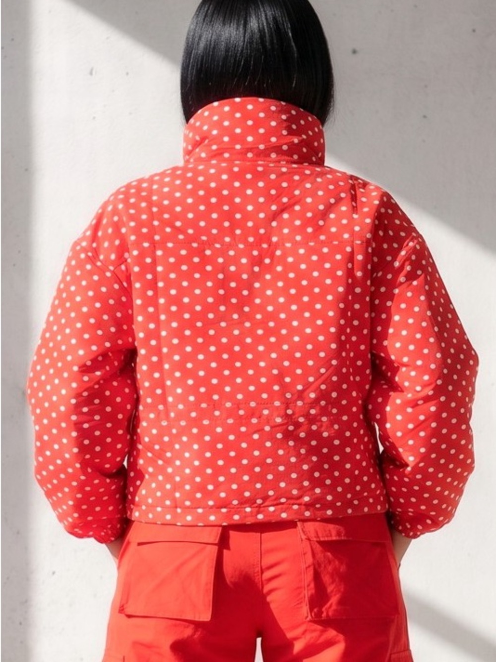 Red Polka Dot Puffer Jacket - Women's Short Coat J-73198 - Picture 3 of 3
